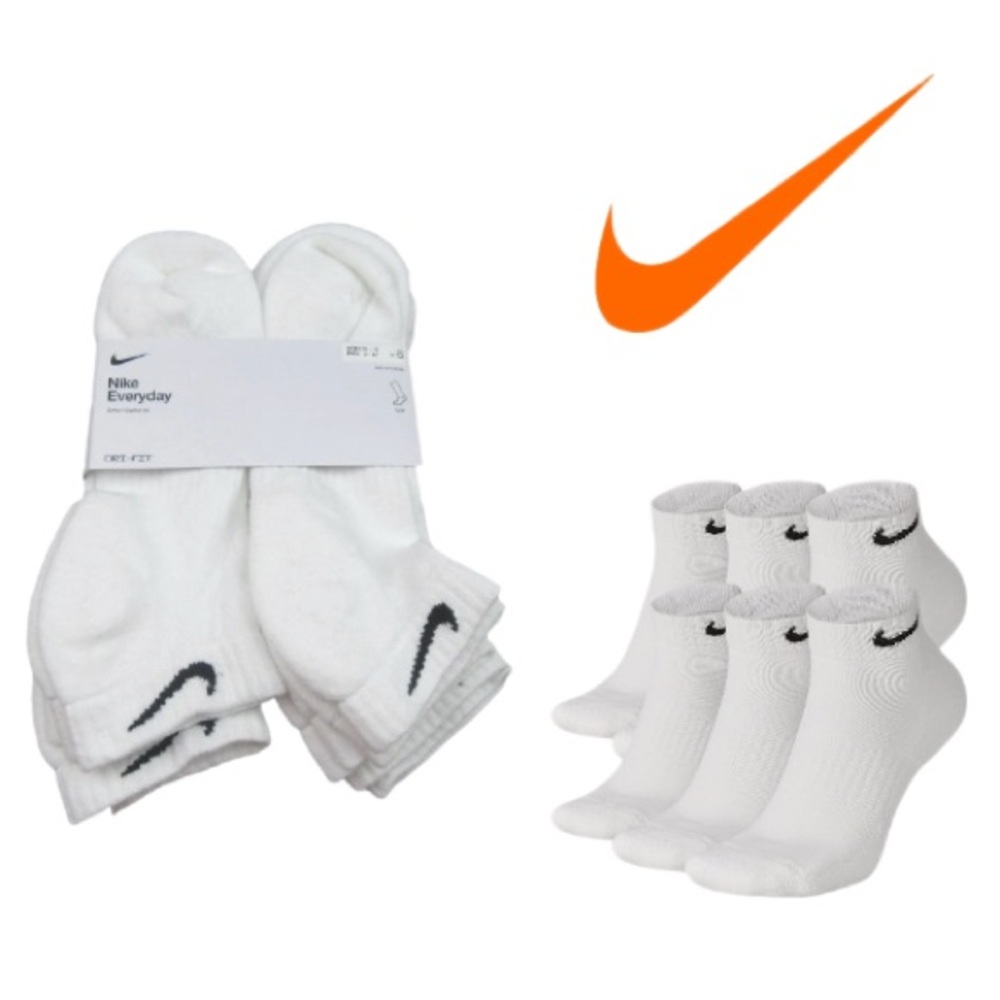 Nike dri-fit everyday cushioned low cut socks 6 pairs white black swoosh logo